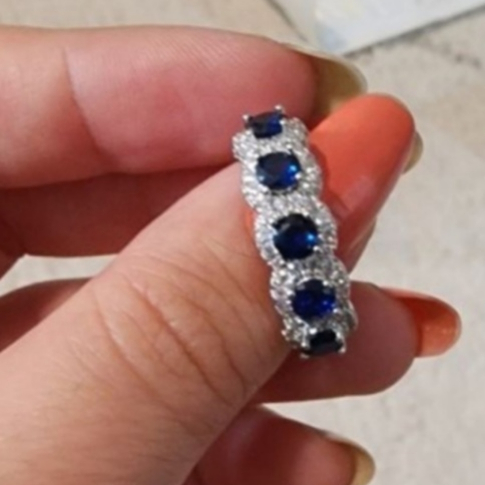 New Blue Sapphire Diamond Silver Ring - Picture 1 of 6